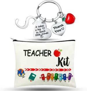 MTLEE 2 Pcs Teacher Appreciation Gift Sets 2025 Graduation Present Makeup Pouch Cosmetic Bag Thank You Keychain with Initial(S Shape)