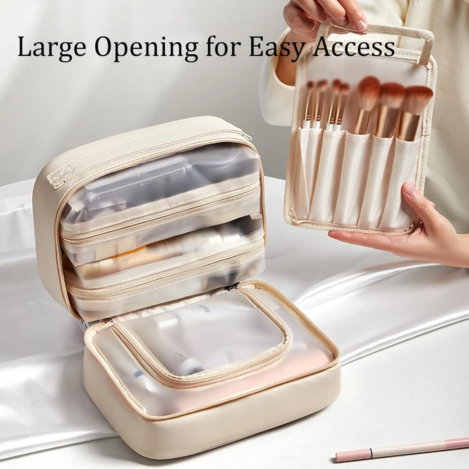 Multi-Compartment Toiletry Cosmetics Bag, Large Capacity & Portable & Water Proof Makeup Bag, Multi Compartment Toiletry Bag for Travel (White)