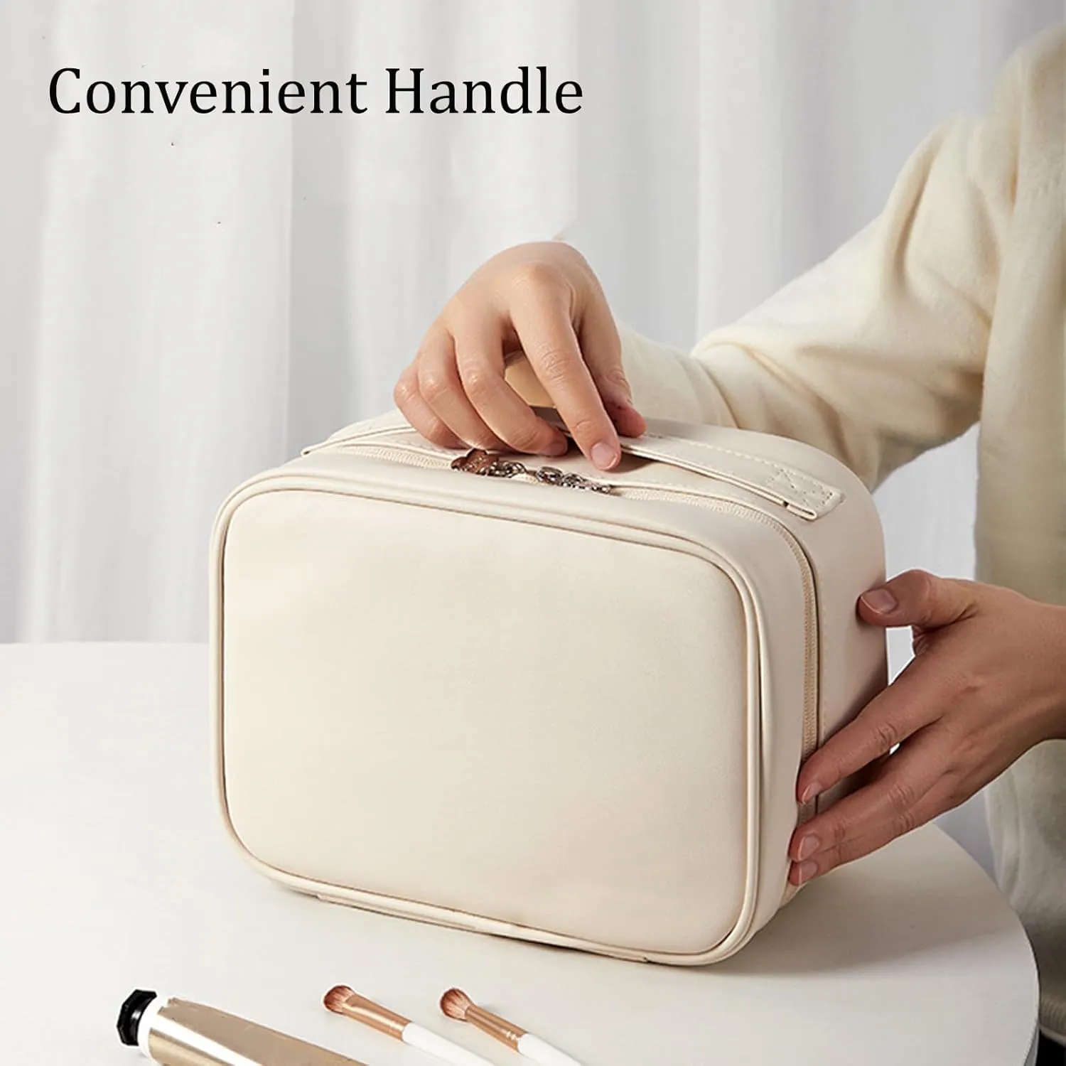 Multi-Compartment Toiletry Cosmetics Bag, Large Capacity & Portable & Water Proof Makeup Bag, Multi Compartment Toiletry Bag for Travel (White)