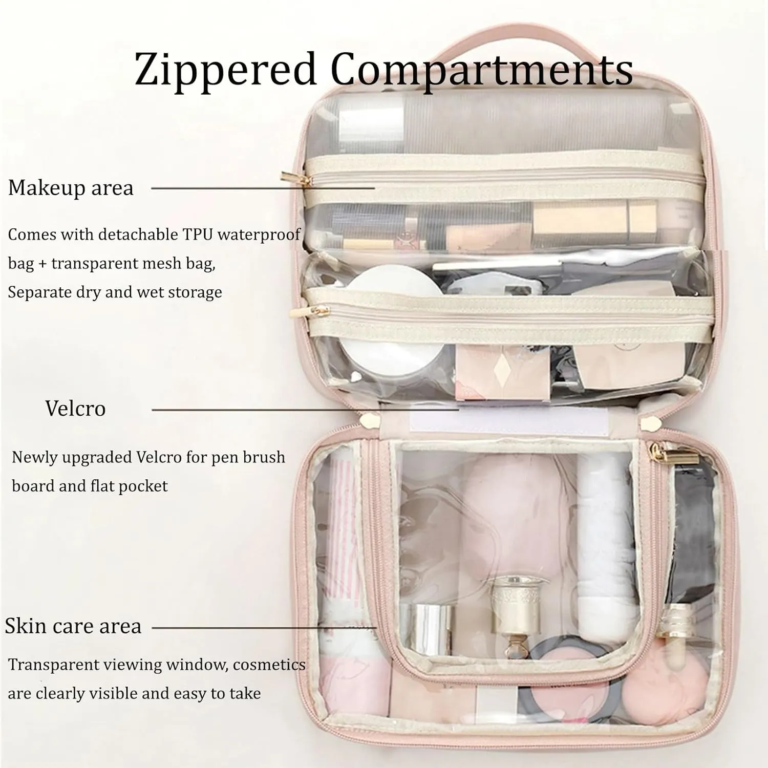 Multi-Compartment Toiletry Cosmetics Bag, Large Capacity & Portable & Water Proof Makeup Bag, Multi Compartment Toiletry Bag for Travel (White)