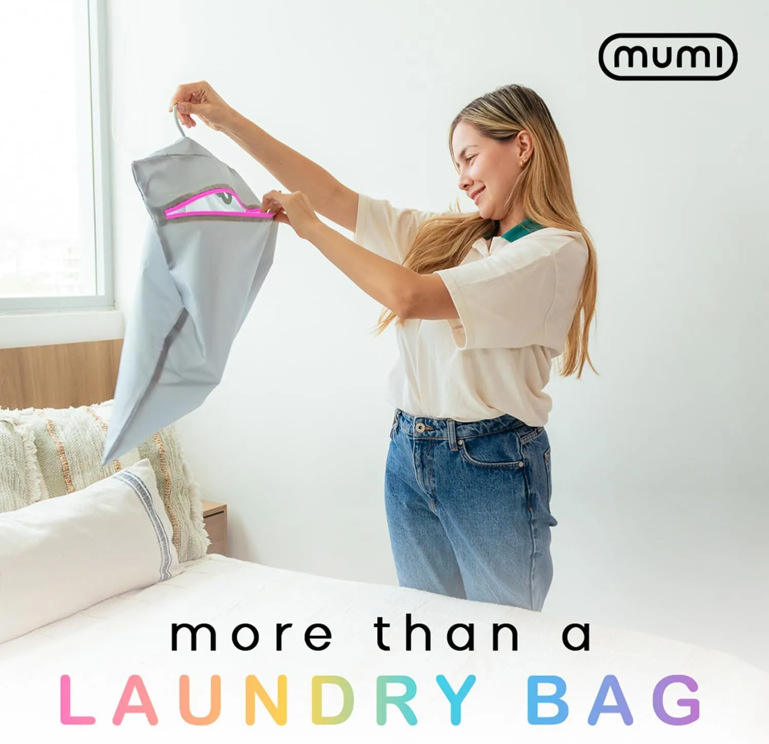 MUMI Travel Laundry Bag  Mesh Laundry Bags for Delicates with Hanger & Pouch | Delicates Bag for Washing Machine | Large Laundry Net Bag for Travel, Gym, Baby Clothes, and More (Pink)