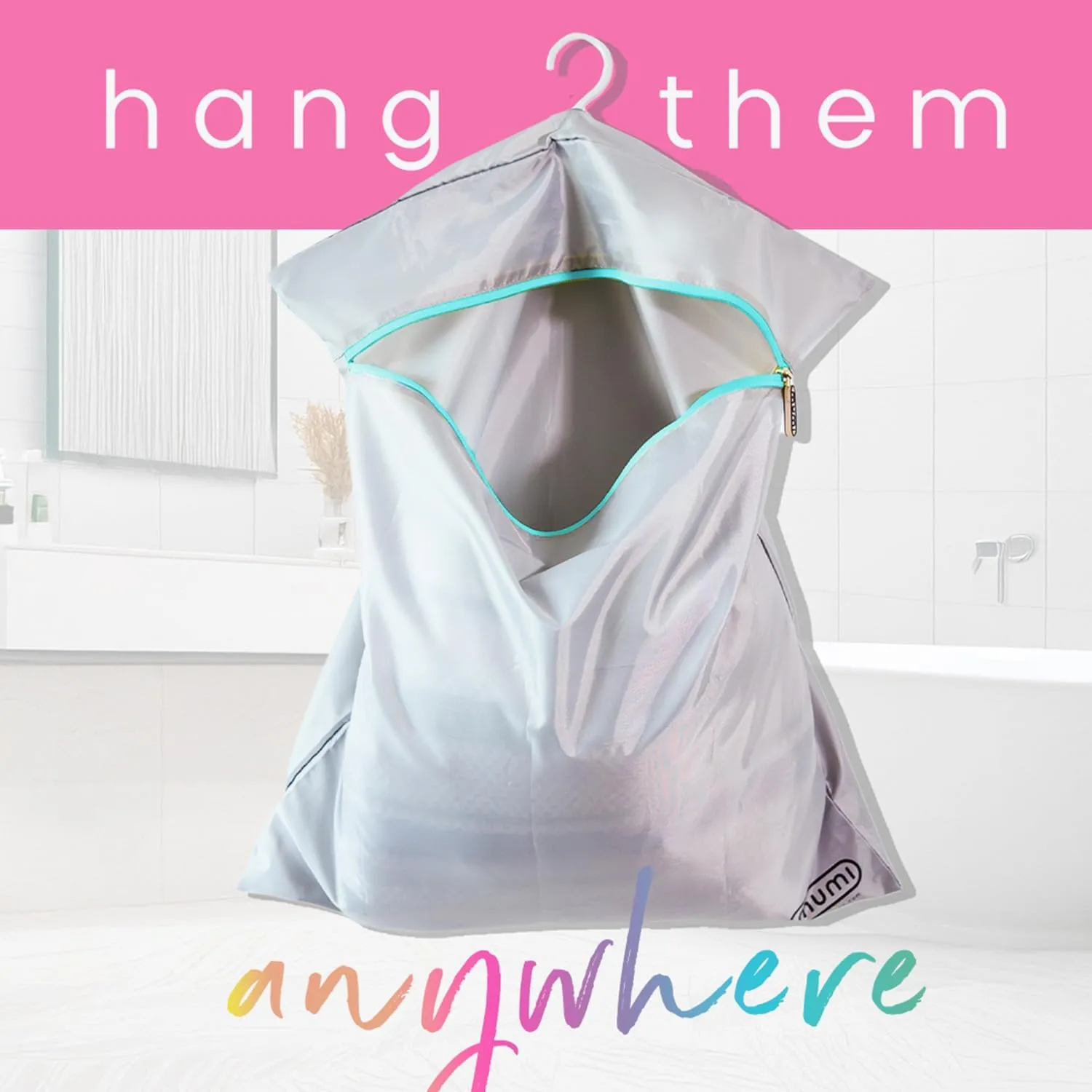 MUMI Travel Laundry Bag  Mesh Laundry Bags for Delicates with Hanger & Pouch | Delicates Bag for Washing Machine | Large Laundry Net Bag for Travel, Gym, Baby Clothes, and More (Pink)