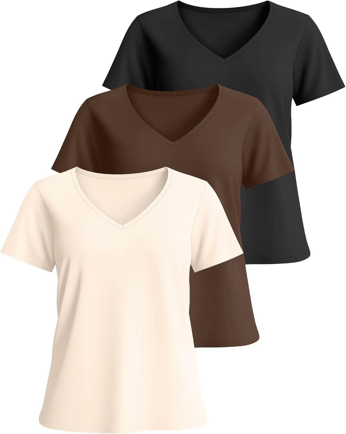 Neer 3 Pack Women's Plus Size T Shirts Short Sleeve V Neck Tops Solid Flat Hem Basic Loose Causal Tees