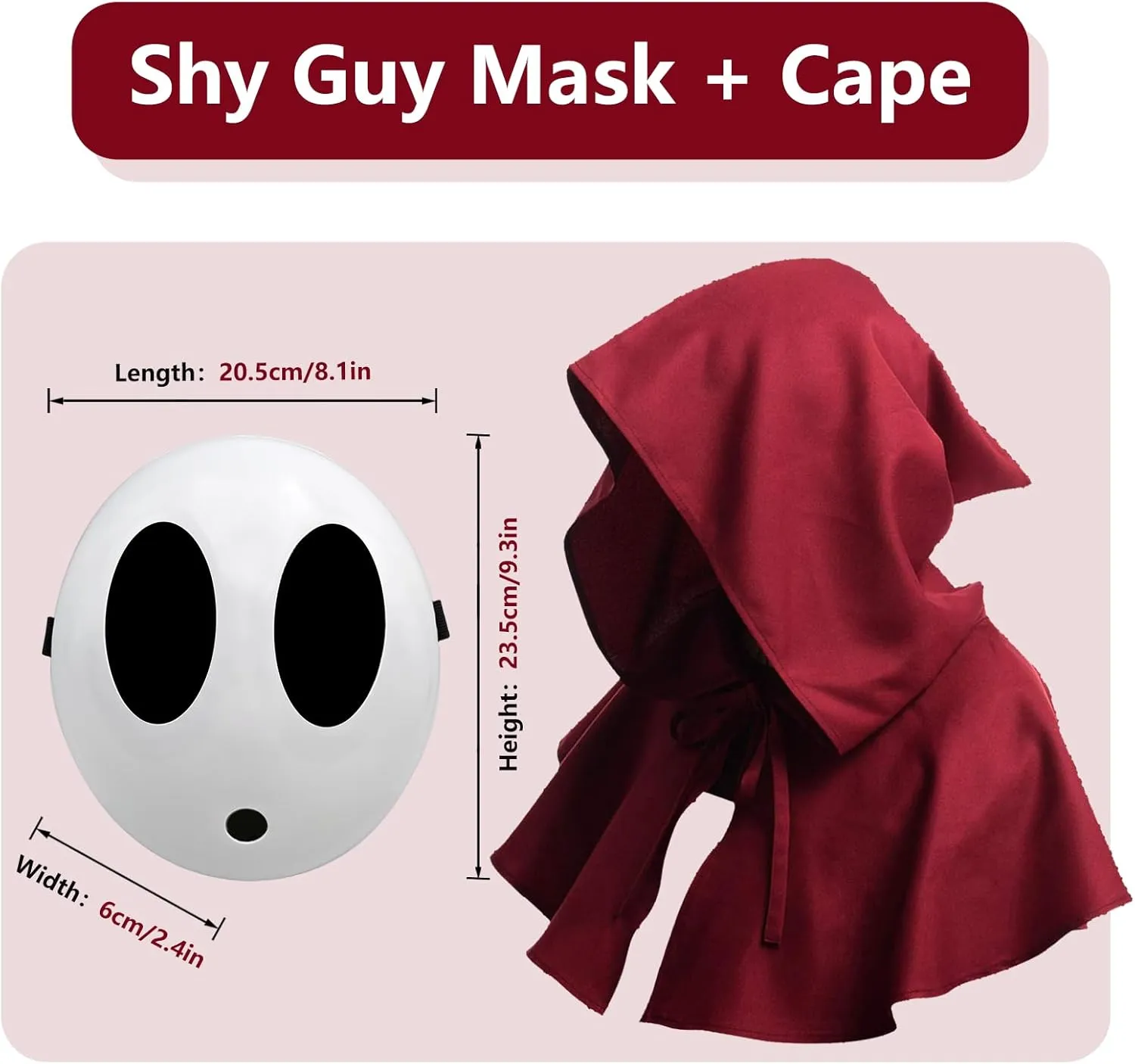 nezababy Shy Guy Mask,Shy Boy Girl Masks,Shy Gal Mask with Knight Cloak for Shy Guy Halloween Costume Prop Cosplay Adult