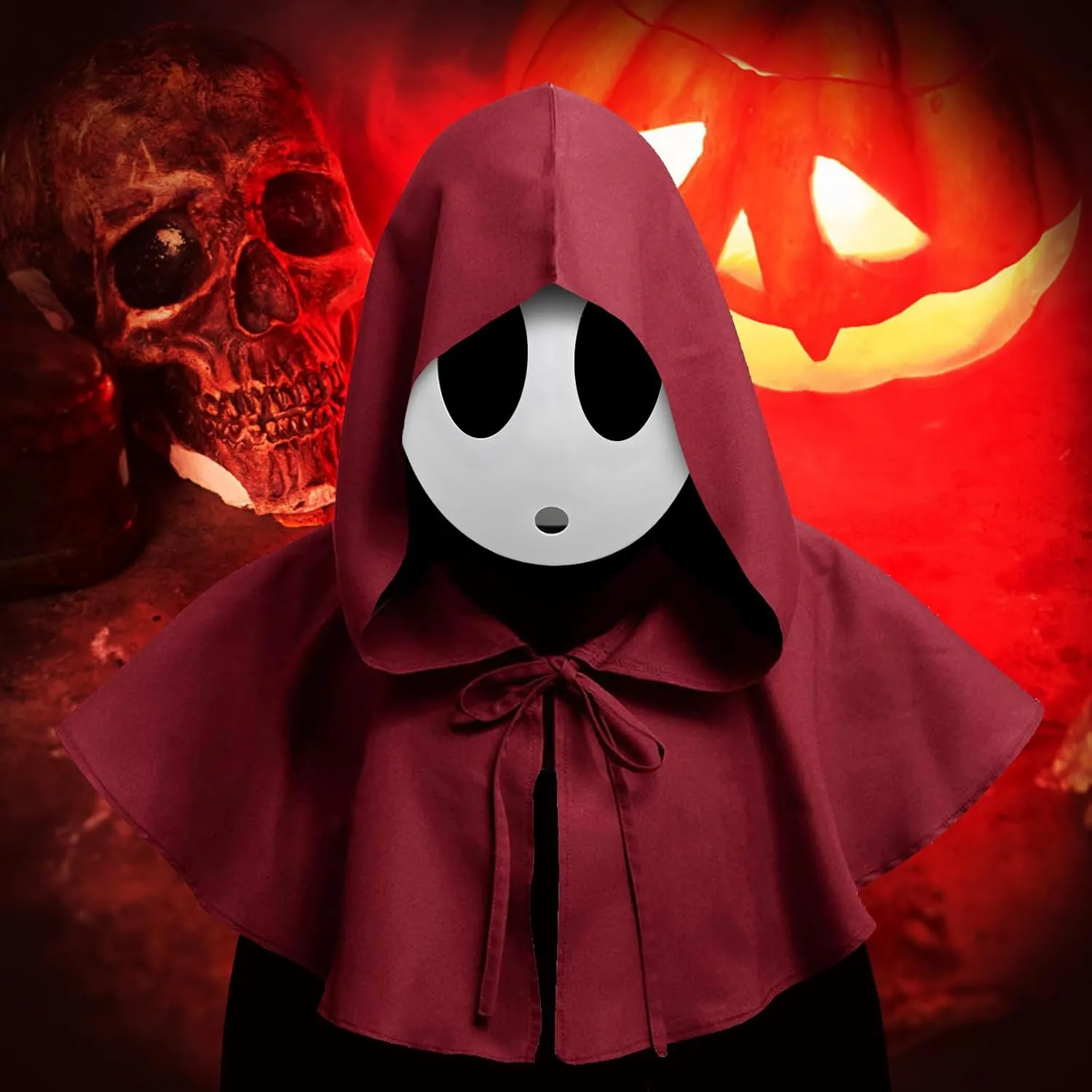 nezababy Shy Guy Mask,Shy Boy Girl Masks,Shy Gal Mask with Knight Cloak for Shy Guy Halloween Costume Prop Cosplay Adult