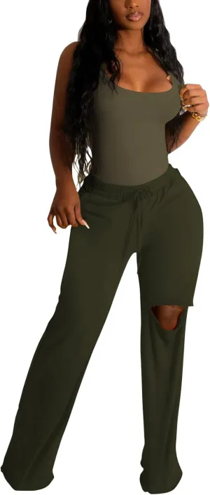 Nimsruc Two Piece Outfits For Women Casual Sleeveless Sweat Suits