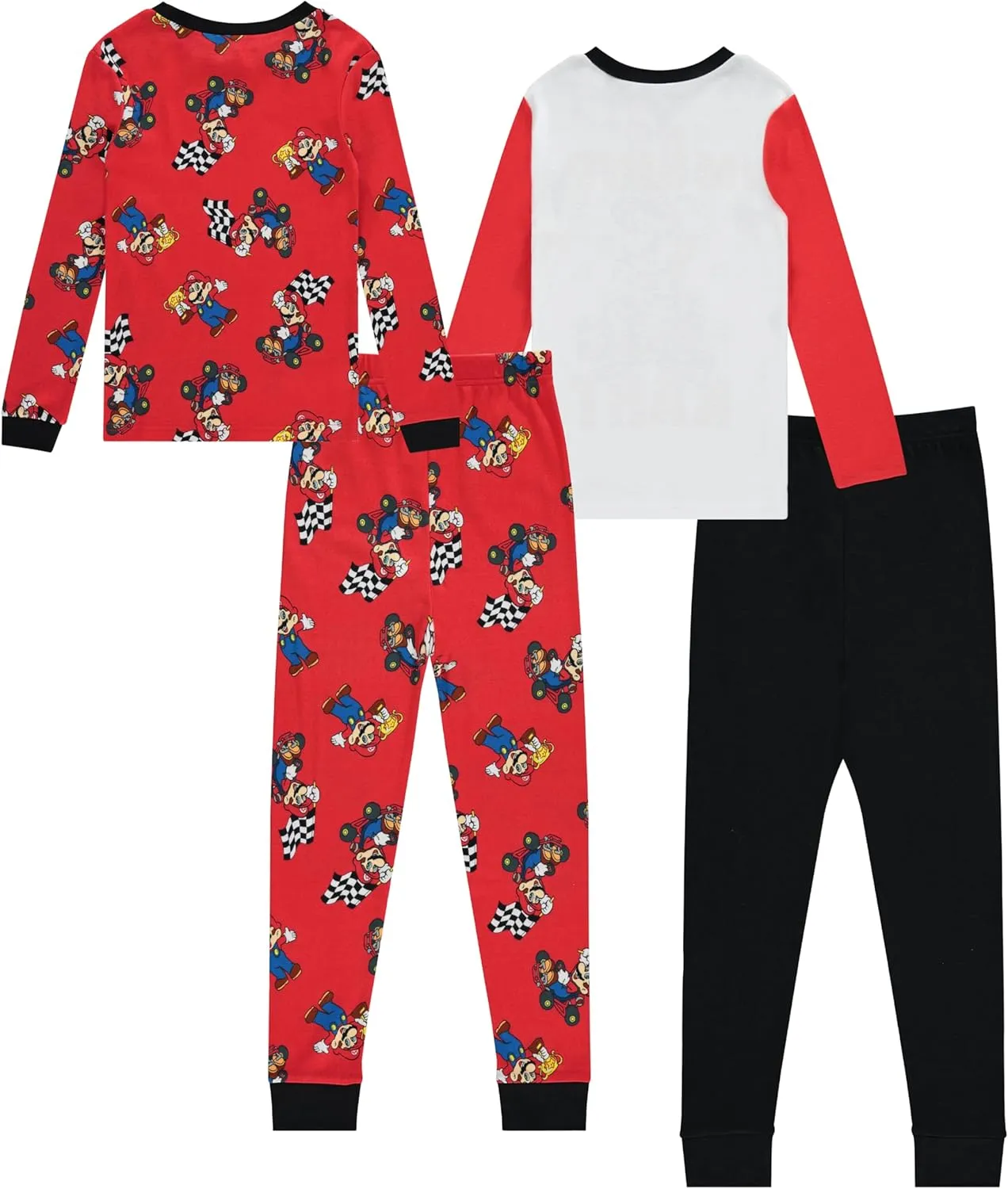 Nintendo Boys Mario Pajamas Set - 4 Piece Long Sleeve Super Mario Pajamas - Mario, Luigi, Donkey Kong Pajamas Set
