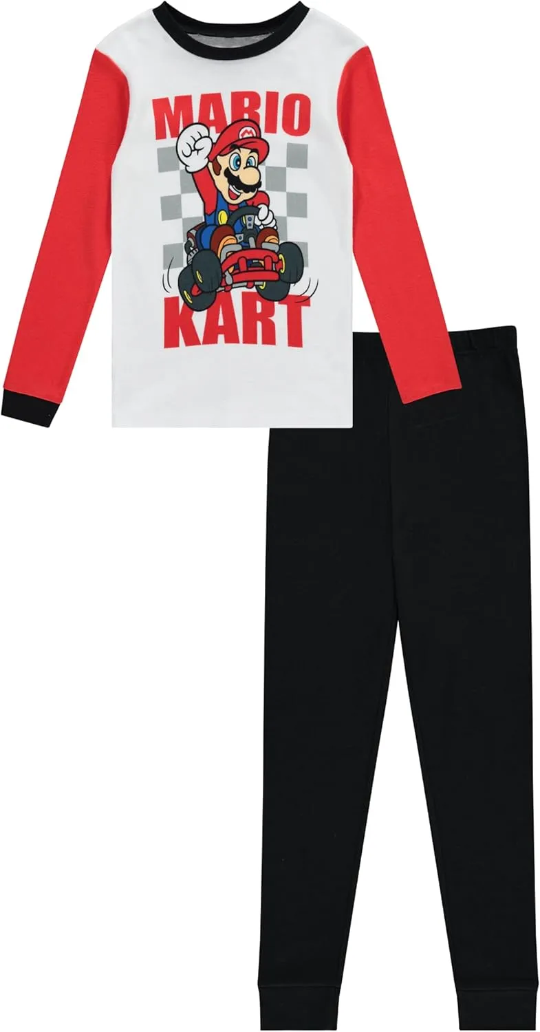 Nintendo Boys Mario Pajamas Set - 4 Piece Long Sleeve Super Mario Pajamas - Mario, Luigi, Donkey Kong Pajamas Set