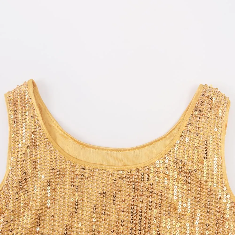 Noomelfish Girls Sequin Tank Tops Sparkly Glitter Dance Sleeveless Shirt (5-12 Years)