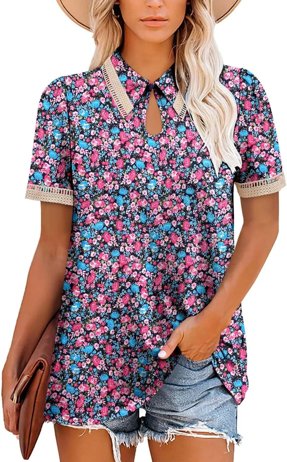 onlypuff Women's Polo Shirts Lapel Collar Short Sleeve Golf Blouse Summer Dressy Casual Tunic Tops