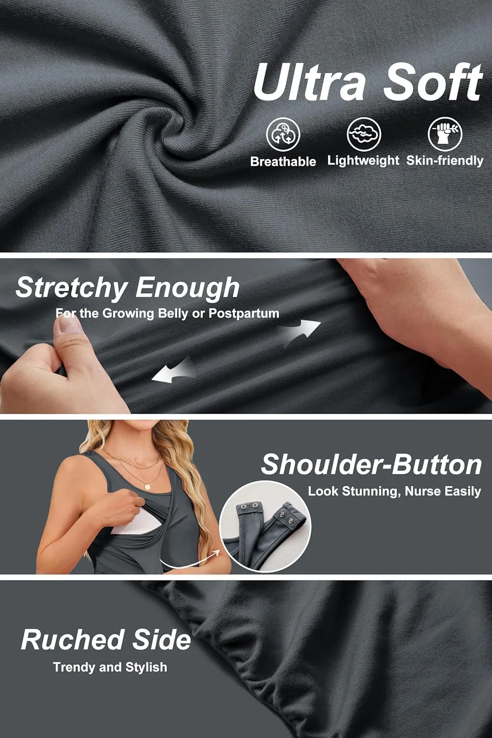 OUGES 2025 Womens Maternity Nursing Tank Tops Summer Scoop Neck Ruched Side Sleeveless Maternity Shirts Pregnancy Clothes