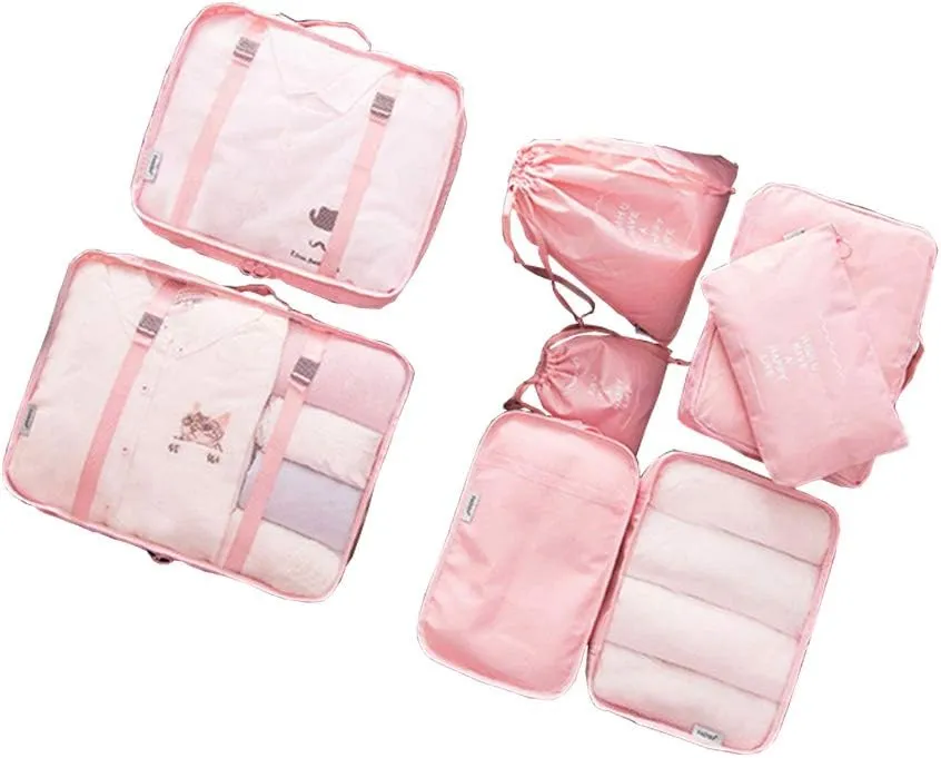 Packing Cubes 8 Pcs Travel Luggage Organizer Packing Organizers Set (Watermelon Pink)