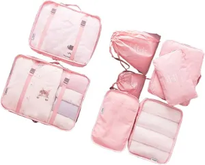 Packing Cubes 8 Pcs Travel Luggage Organizer Packing Organizers Set (Watermelon Pink)
