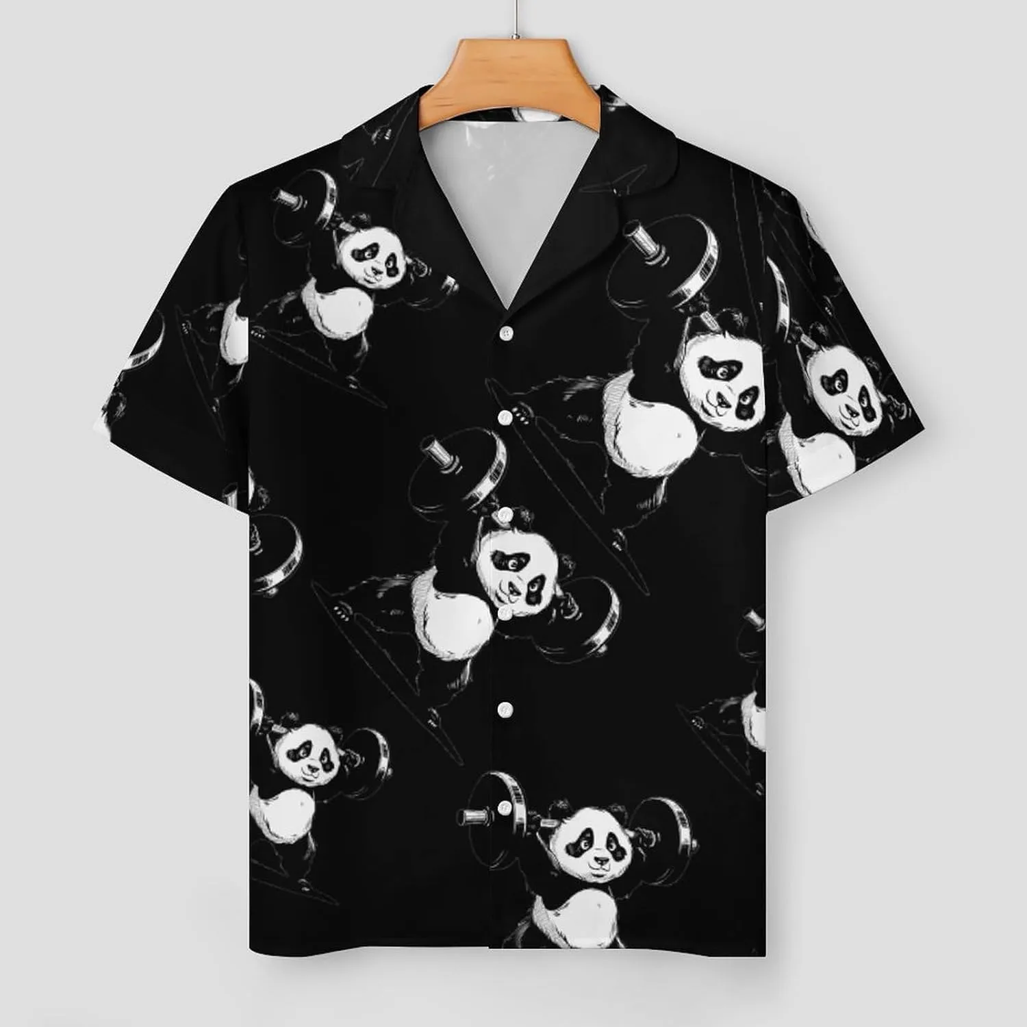 Panda Weightlifting Fitness Gym Women's Satin Pajama Set Short Sleeve Button Down Sleepwear Loungewear Pj Set