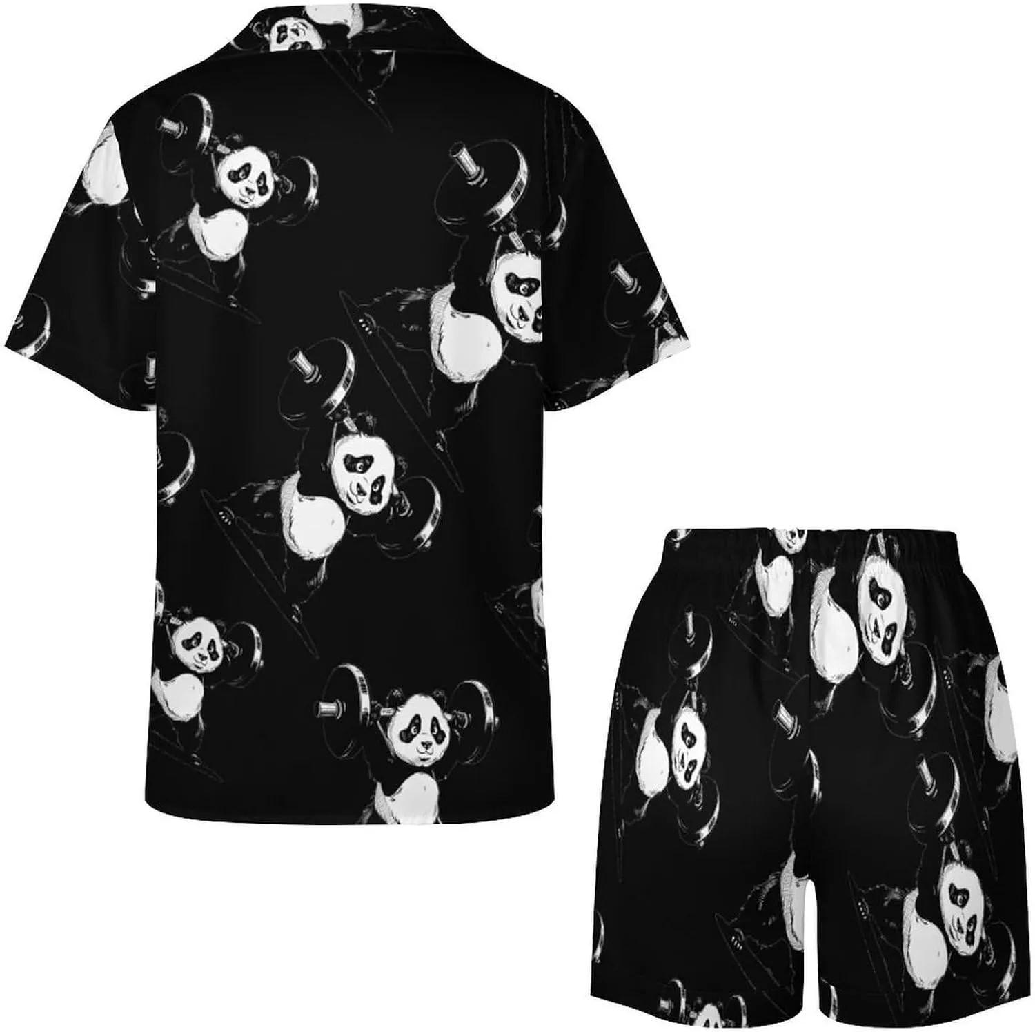 Panda Weightlifting Fitness Gym Women's Satin Pajama Set Short Sleeve Button Down Sleepwear Loungewear Pj Set