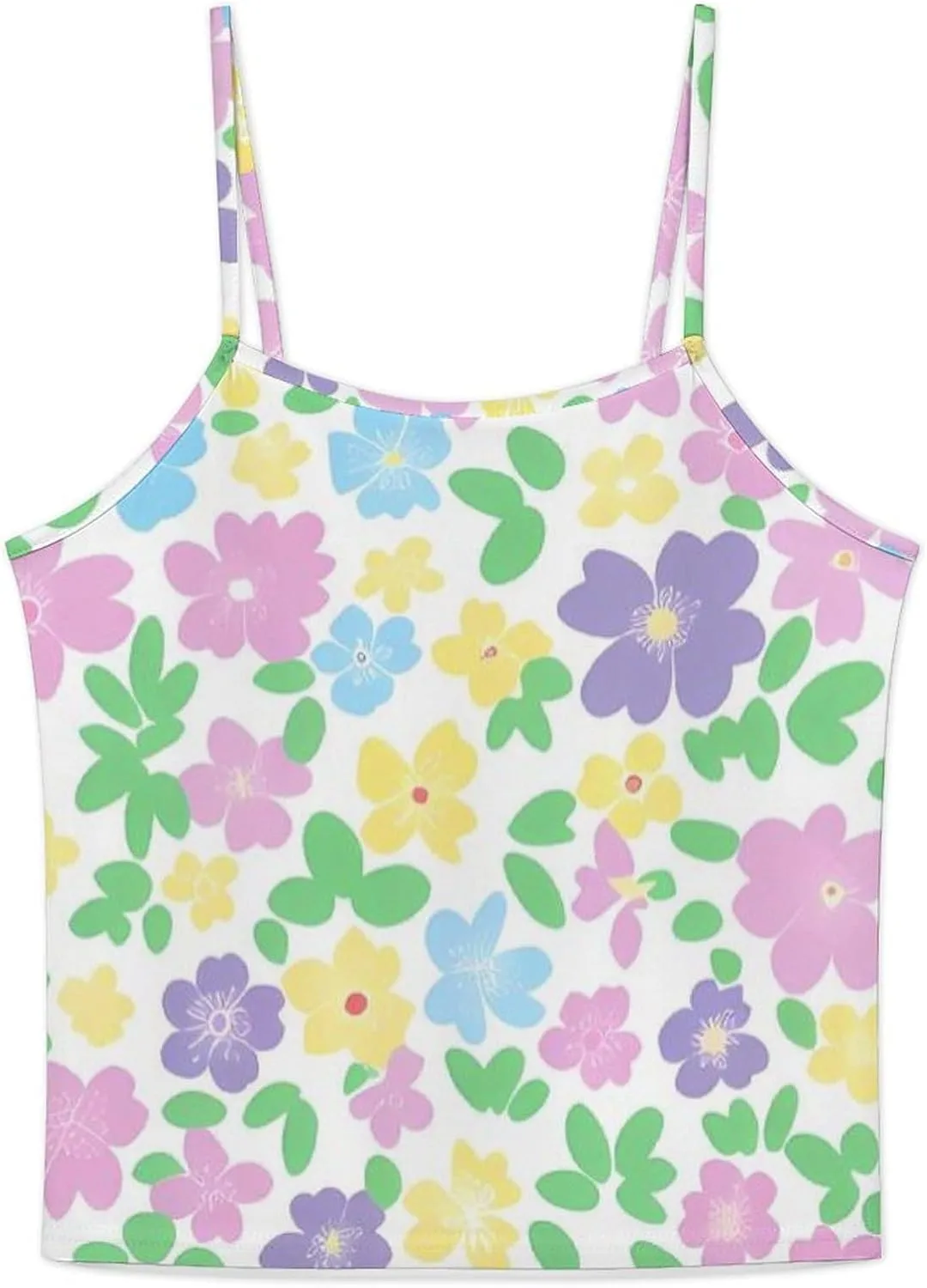 Pastel Floral Pattern Flowers Prints Pajamas for Women Set 2 Piece Pjs Silk Sleepwear Loungewear Sleeveless Top And Short