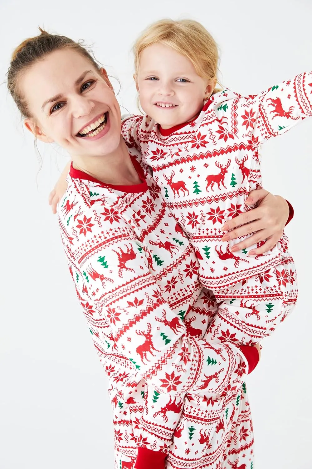 PATPAT Family Christmas Pjs Matching Sets Reindeer and Snowflake Patterned Sleepwear Xmas PJS Set for Couples and Kids