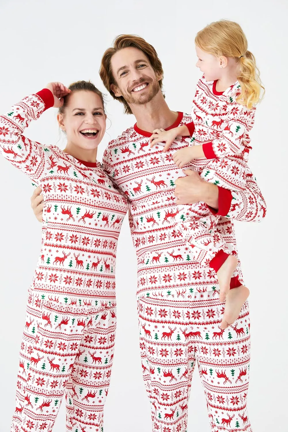 PATPAT Family Christmas Pjs Matching Sets Reindeer and Snowflake Patterned Sleepwear Xmas PJS Set for Couples and Kids
