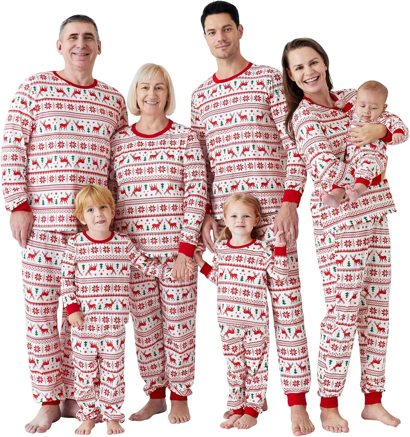PATPAT Family Christmas Pjs Matching Sets Reindeer and Snowflake Patterned Sleepwear Xmas PJS Set for Couples and Kids