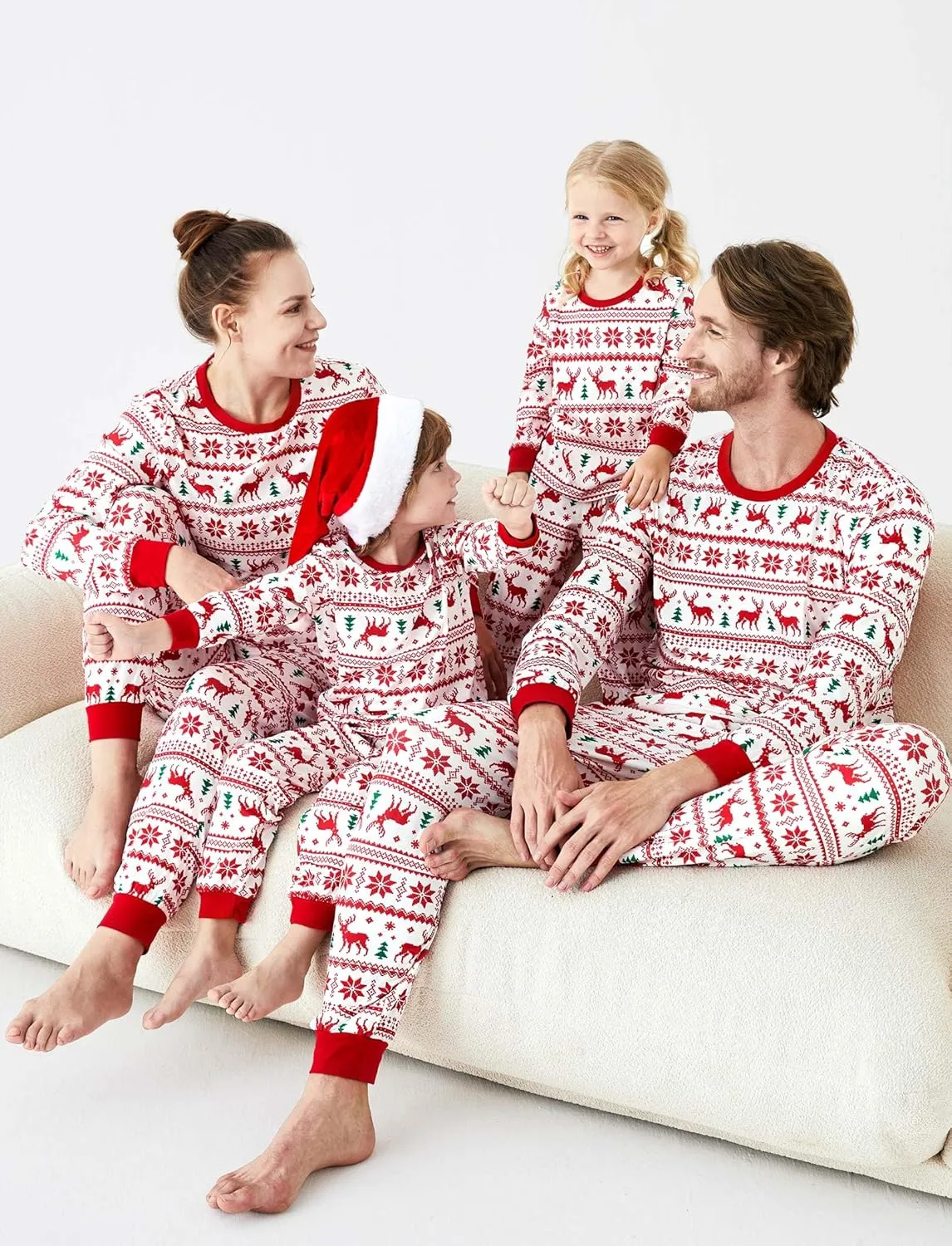 PATPAT Family Christmas Pjs Matching Sets Reindeer and Snowflake Patterned Sleepwear Xmas PJS Set for Couples and Kids