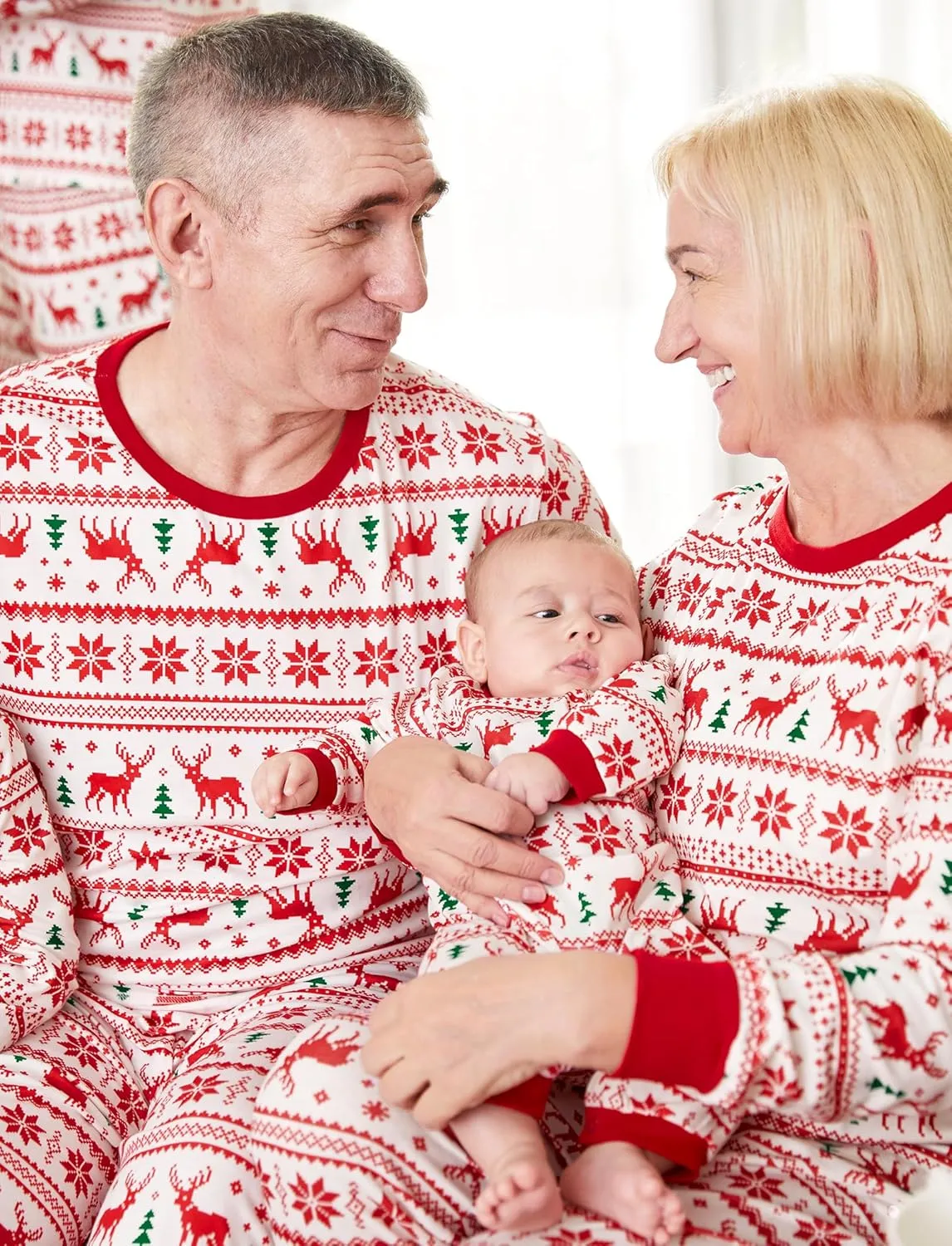 PATPAT Family Christmas Pjs Matching Sets Reindeer and Snowflake Patterned Sleepwear Xmas PJS Set for Couples and Kids