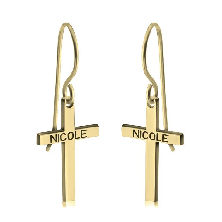 Personalized Name Engraved Cross EarRings,925 Silver,24K/Rose Gold,Mother&#39;s Day gift,Birthday gift,baby shower gifts,gifts for Her or Him