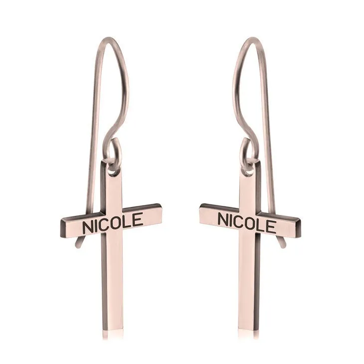 Personalized Name Engraved Cross EarRings,925 Silver,24K/Rose Gold,Mother&#39;s Day gift,Birthday gift,baby shower gifts,gifts for Her or Him