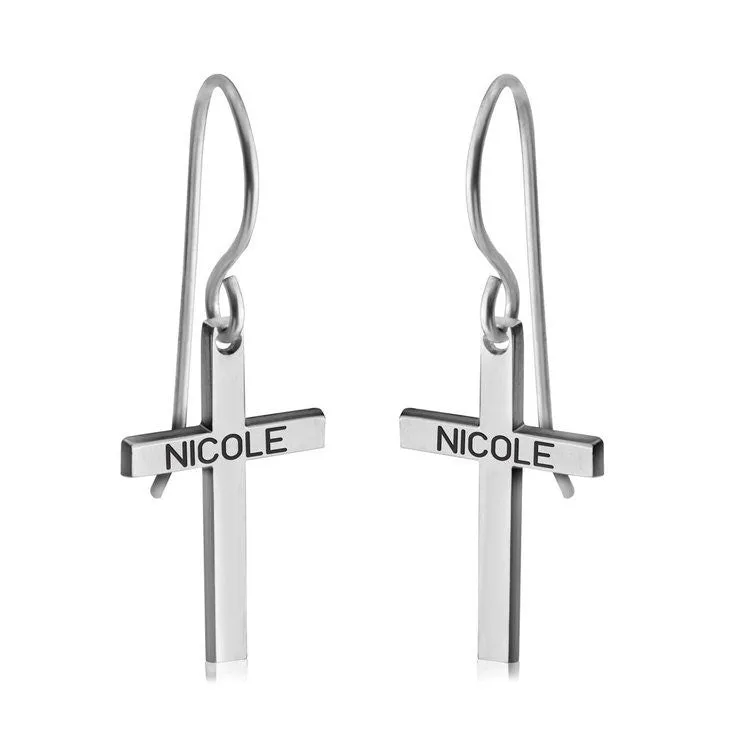 Personalized Name Engraved Cross EarRings,925 Silver,24K/Rose Gold,Mother&#39;s Day gift,Birthday gift,baby shower gifts,gifts for Her or Him