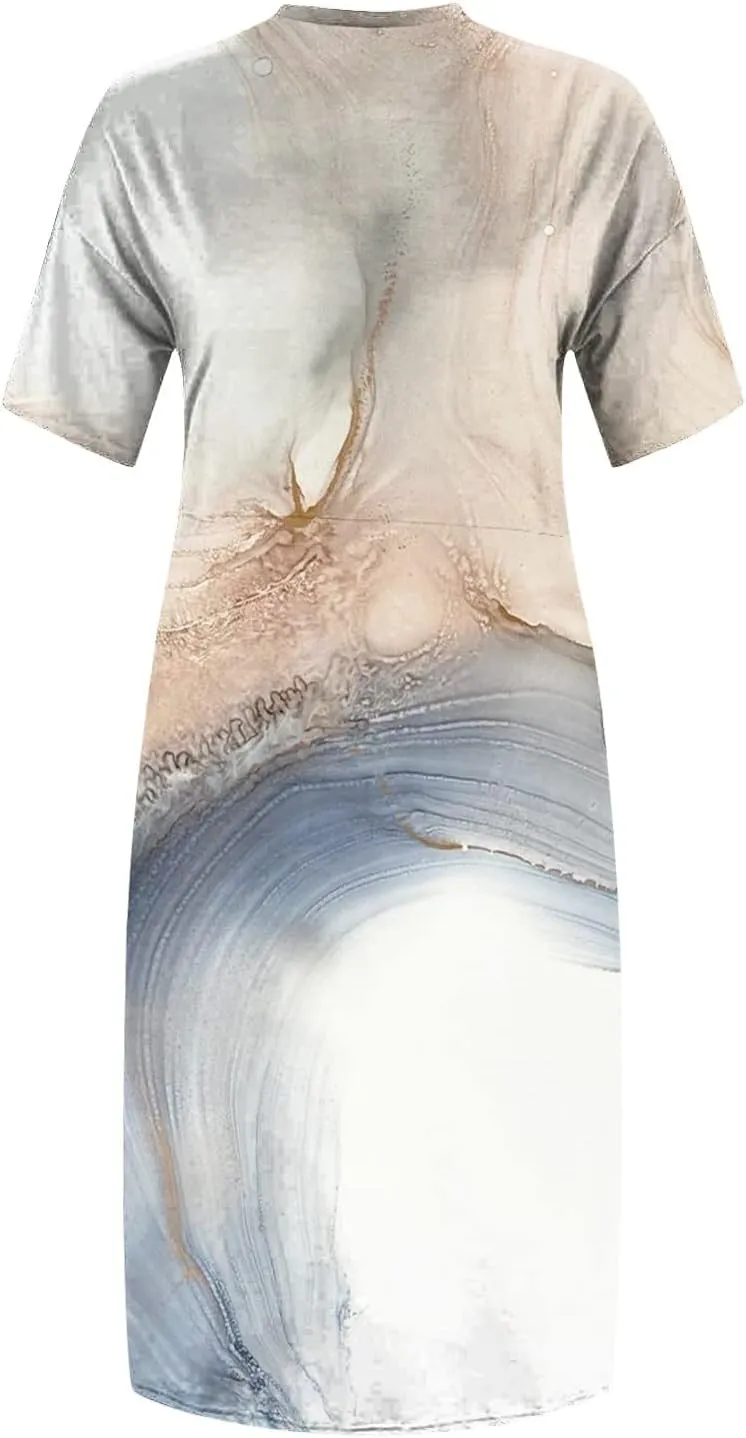 Plus Size Dresses for Curvy Women,2024 Summer Casual V Neck Short Sleeve T Shirt Dress with Pockets Daily Midi Dress