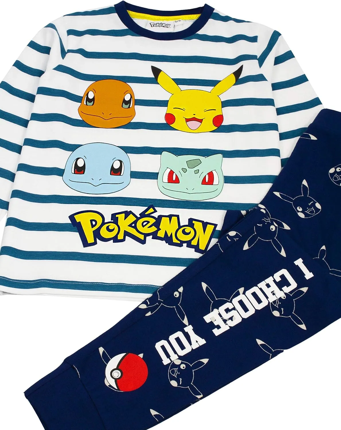 Pokemon Pajamas Pikachu Characters Kids Striped T Shirt & Trousers Pajamas