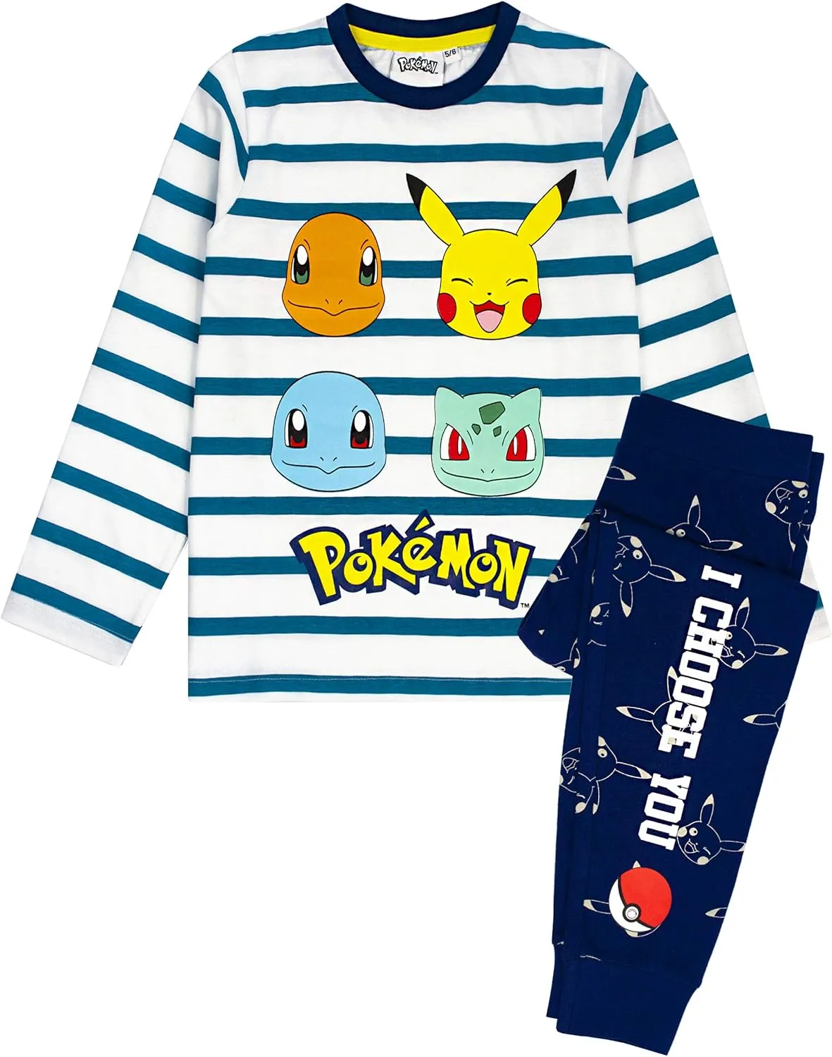 Pokemon Pajamas Pikachu Characters Kids Striped T Shirt & Trousers Pajamas