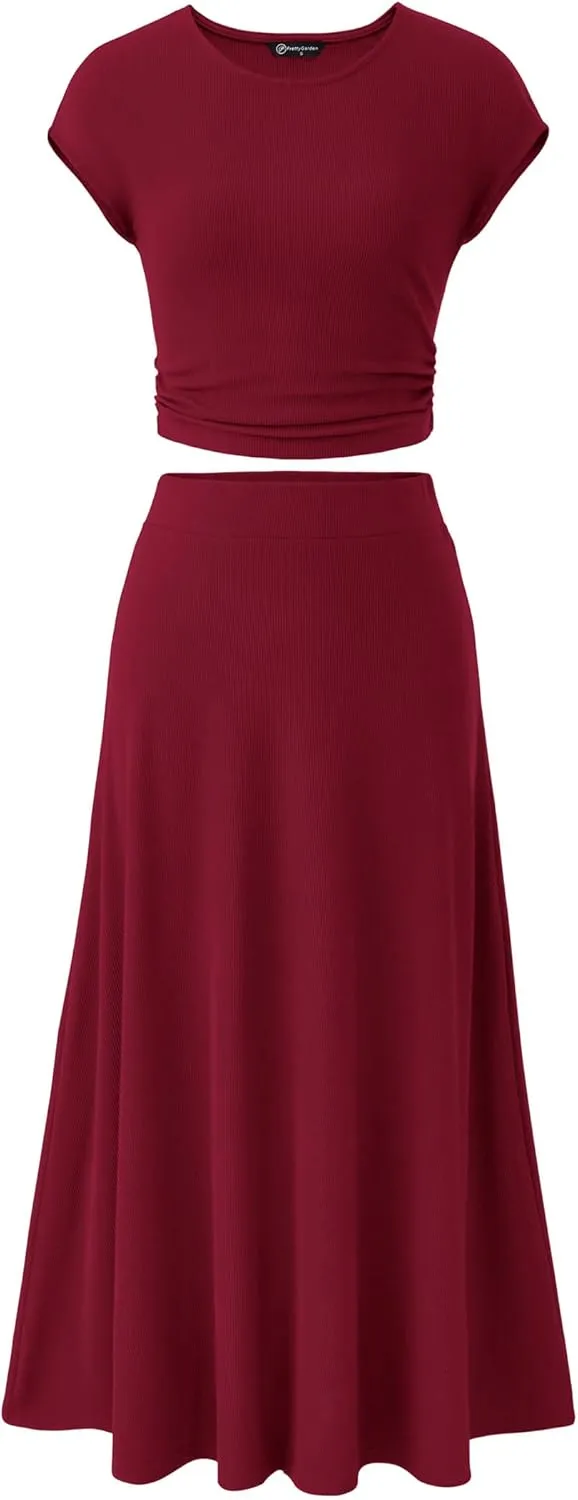 PRETTYGARDEN Summer Two Piece Skirt Set for Women 2025 Dressy Casual Knit Matching Travel Spring Vacation Lounge Outfits