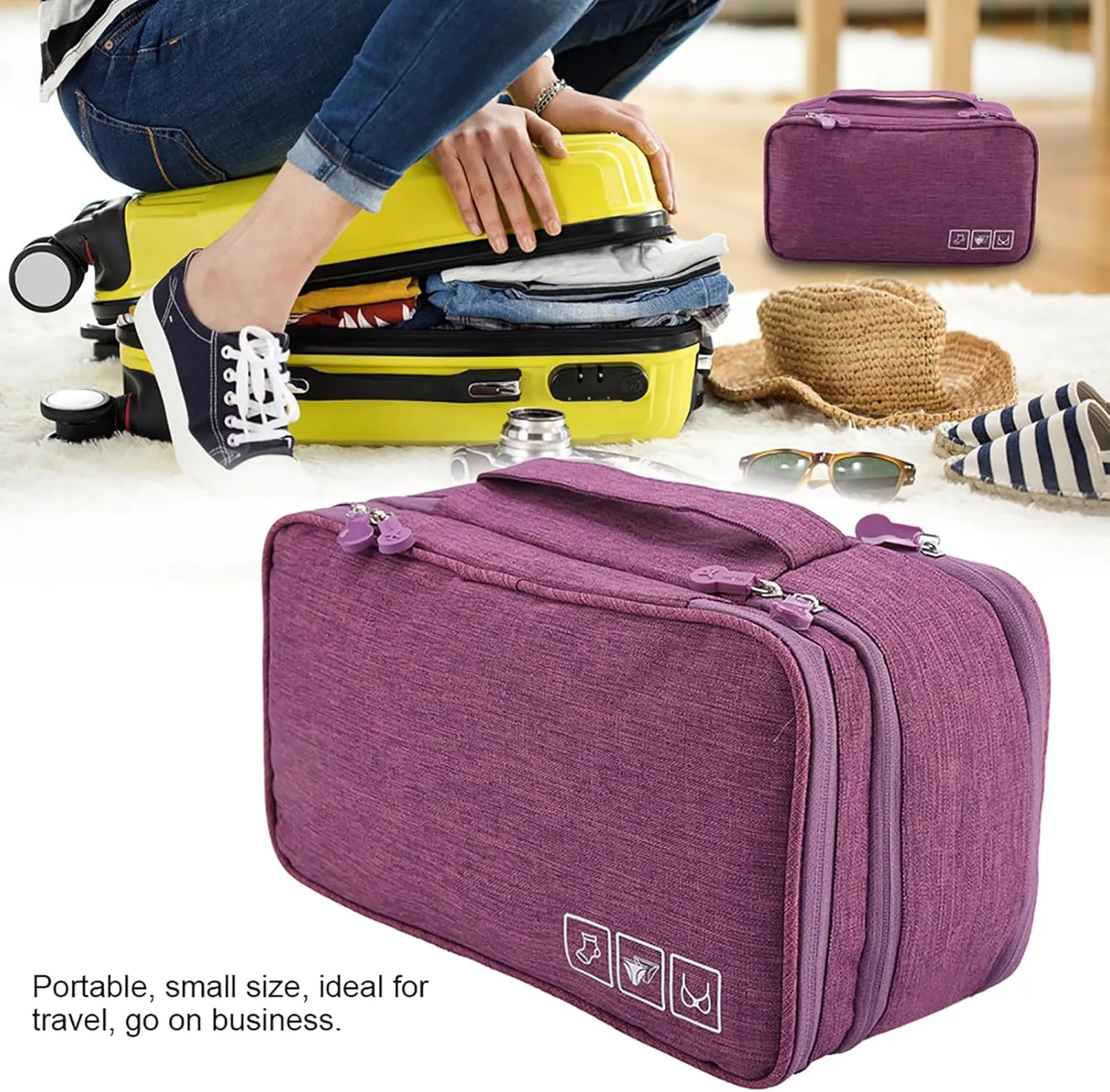 Purple Bra Storage Organizer, Travel Storage Bag, Underwear Travel Case, USB Case, Packing Cube, Cosmetic Bag for Hotel Home