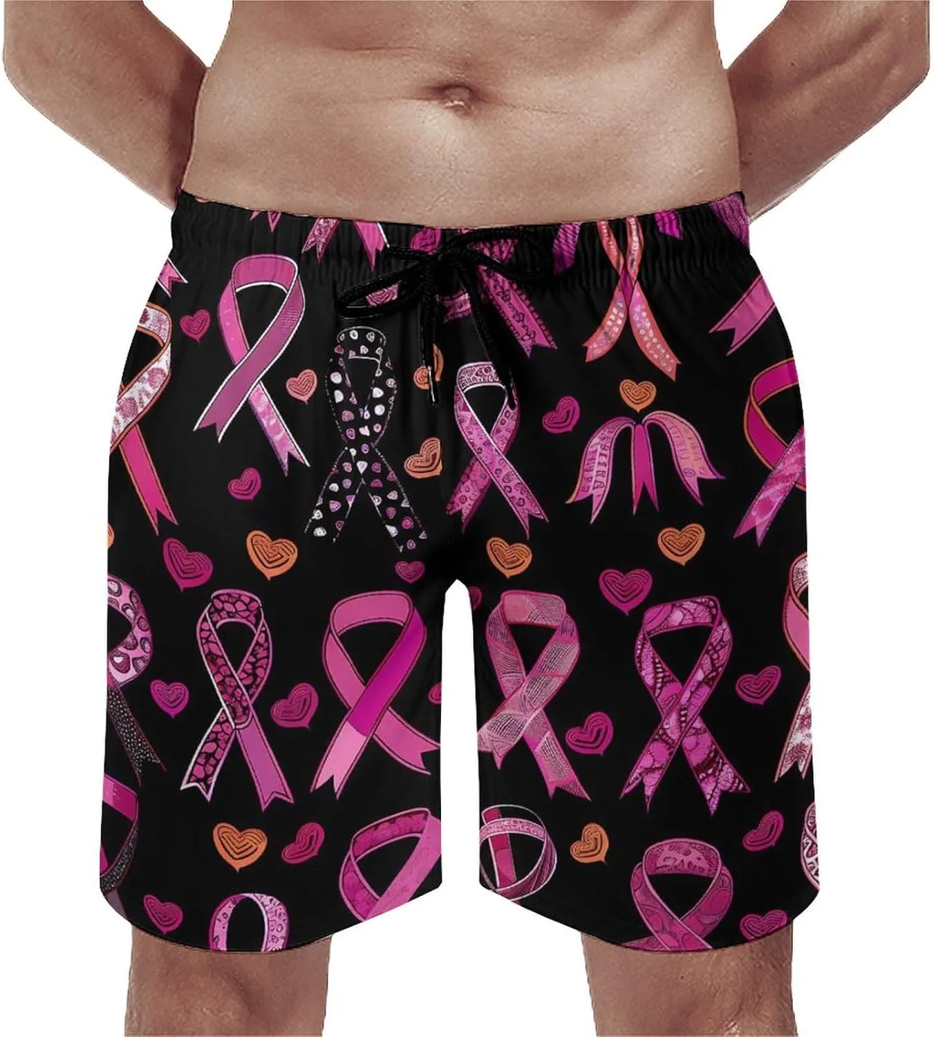 Ribbon Breast Cancer Awareness Men's Swim Trunks Quick Dry Board Shorts Breathable Summer Beach Shorts Bathing Suits