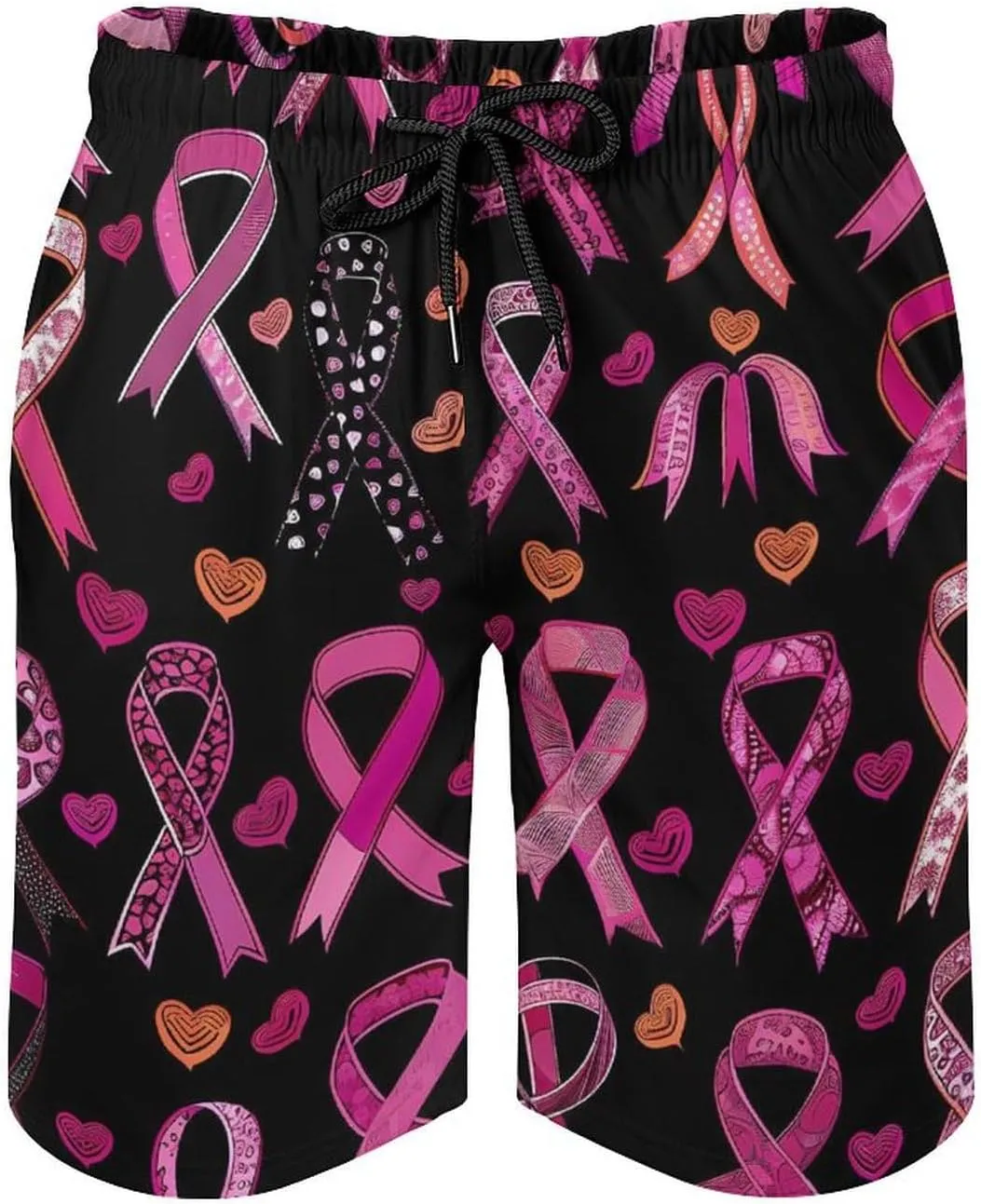 Ribbon Breast Cancer Awareness Men's Swim Trunks Quick Dry Board Shorts Breathable Summer Beach Shorts Bathing Suits