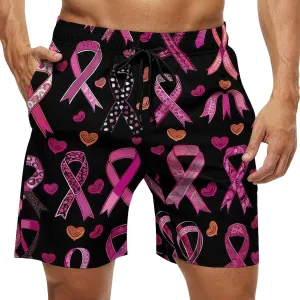 Ribbon Breast Cancer Awareness Men's Swim Trunks Quick Dry Board Shorts Breathable Summer Beach Shorts Bathing Suits