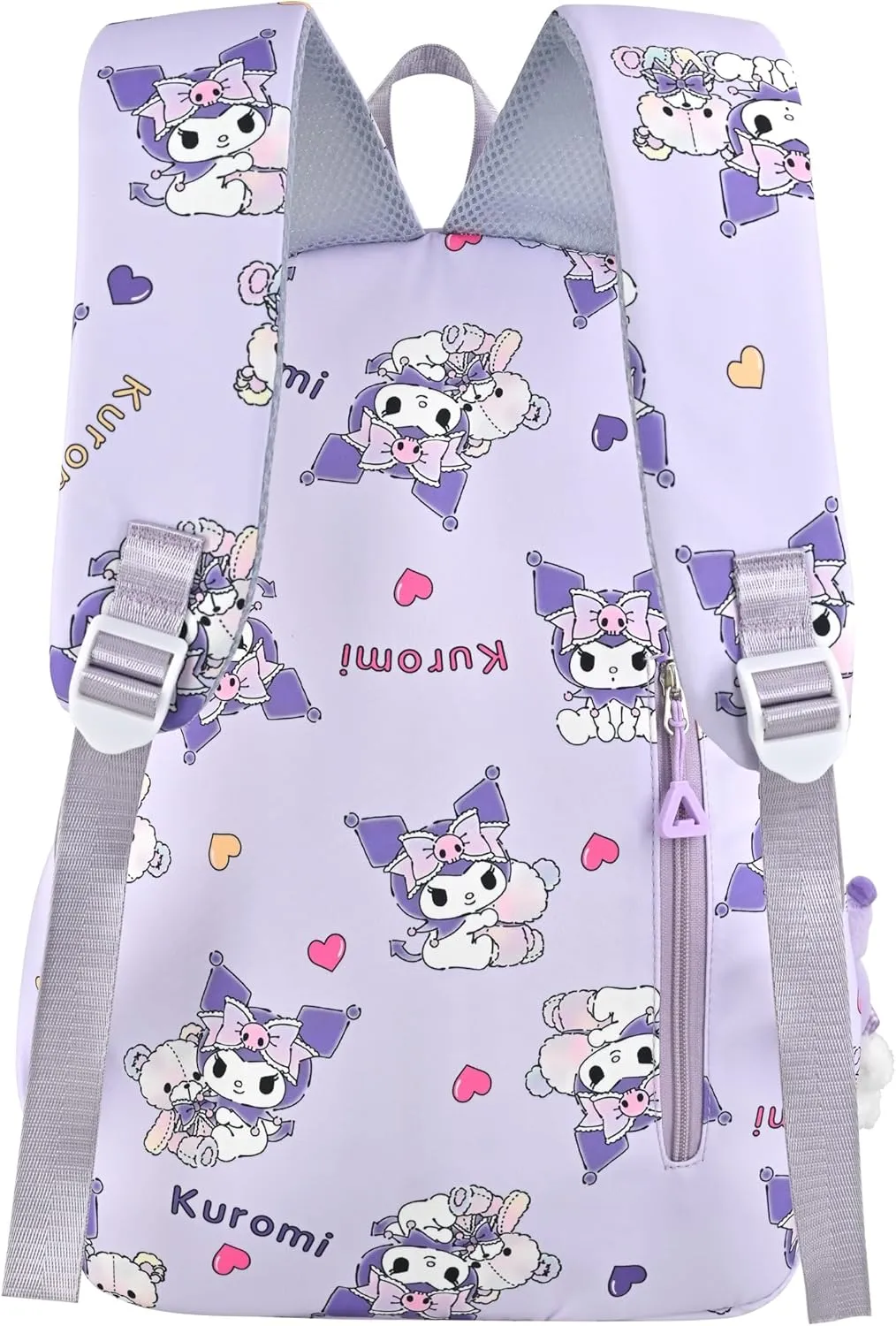 Roffatide Cartoon All Over Print Casual Backpack Laptop Backpack Bike Travel Hiking Rucksack Daypack Purple (With Cute Pendants)