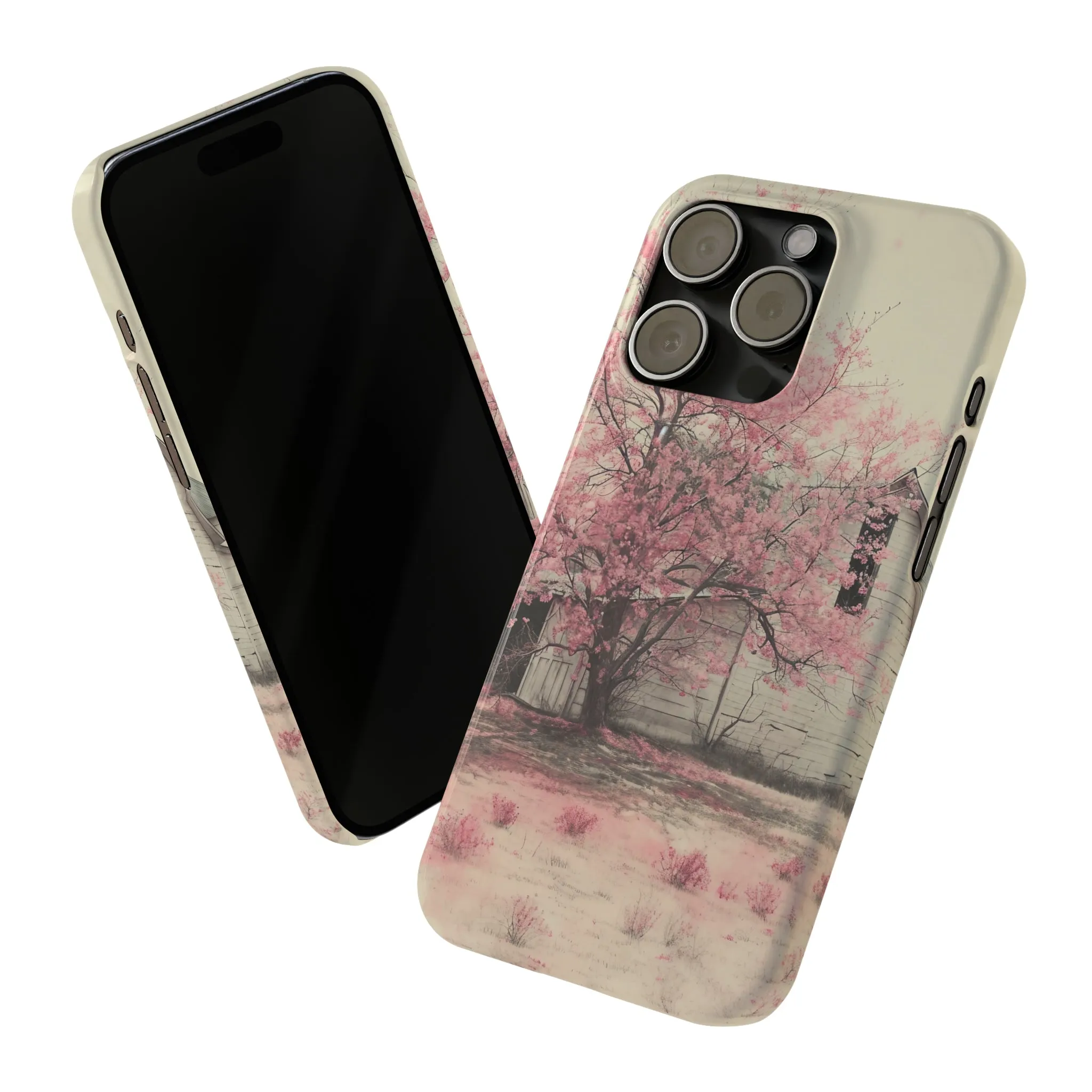 Rustic Barn and Pink Floral Design Sleek Elegance Wireless-Charging Compatible Phone Case Slim Phone Case compatible with over 20 iphone models
