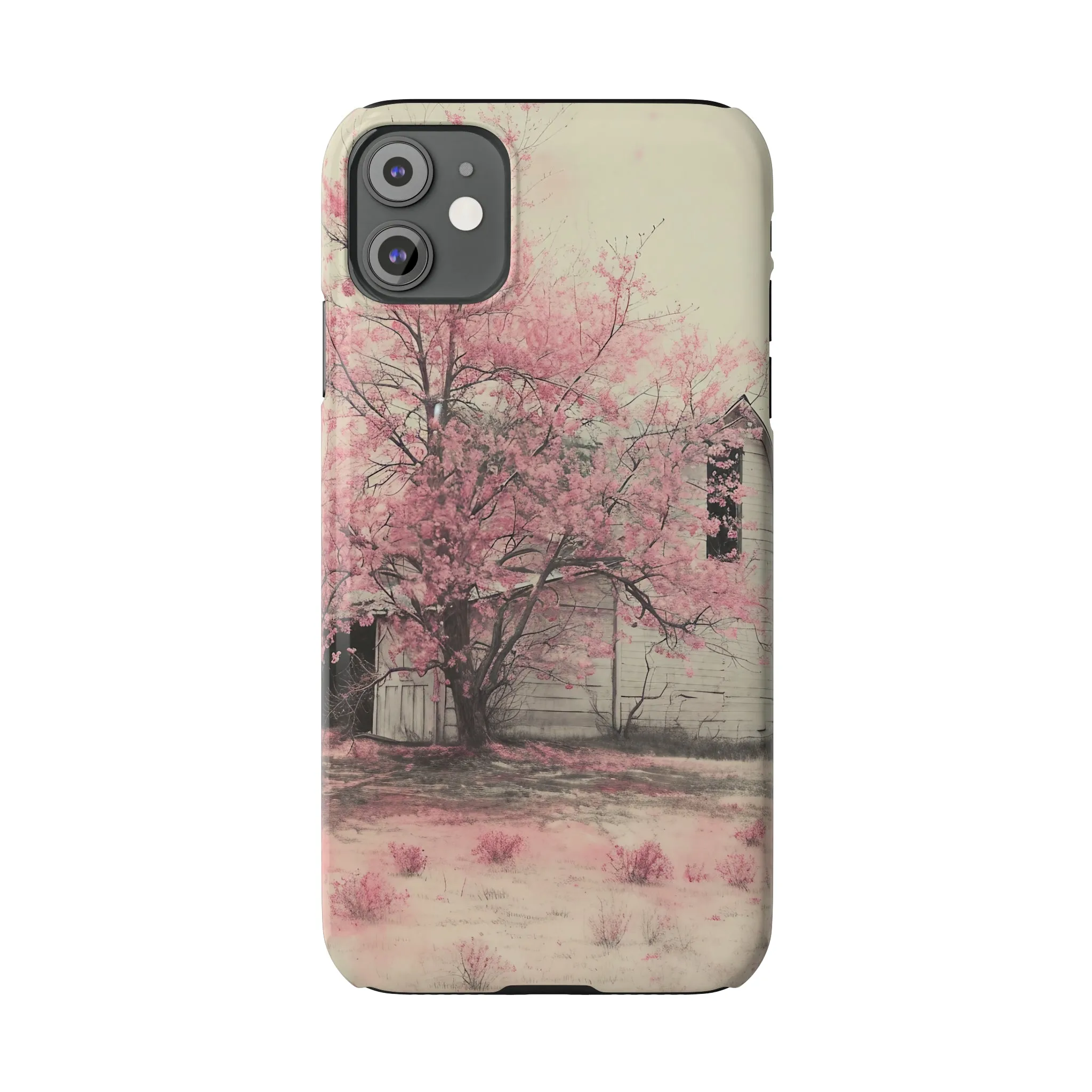 Rustic Barn and Pink Floral Design Sleek Elegance Wireless-Charging Compatible Phone Case Slim Phone Case compatible with over 20 iphone models
