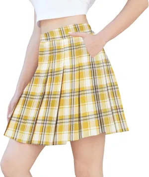 SANGTREE Girl Women Plaid Pleated School Uniform Casual Plus Size A Line Skirt with Pockets