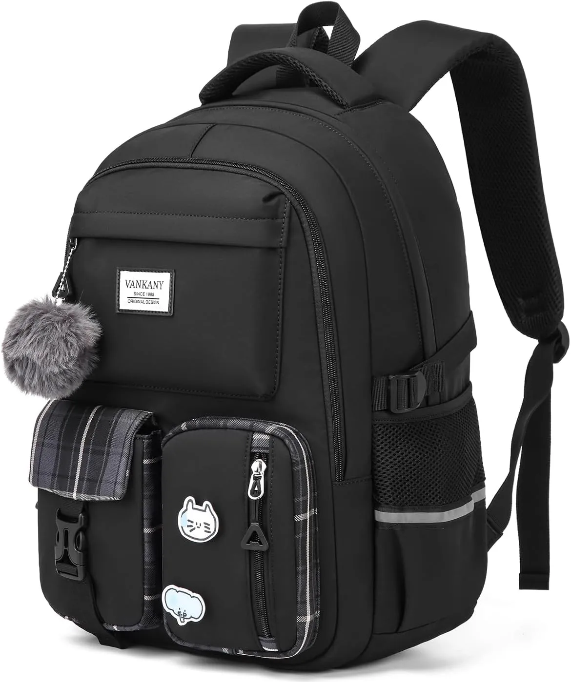 School Backpack for Teen Girls, Big Student Laptop Backpack Aesthetic Bookbags for College Women Elementary Middle High School Travel Mochilas Escolares, Black
