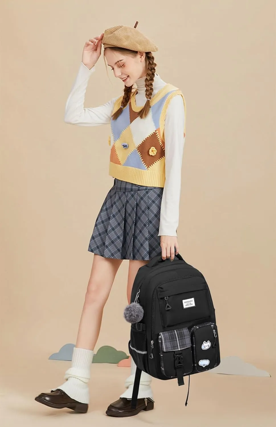 School Backpack for Teen Girls, Big Student Laptop Backpack Aesthetic Bookbags for College Women Elementary Middle High School Travel Mochilas Escolares, Black
