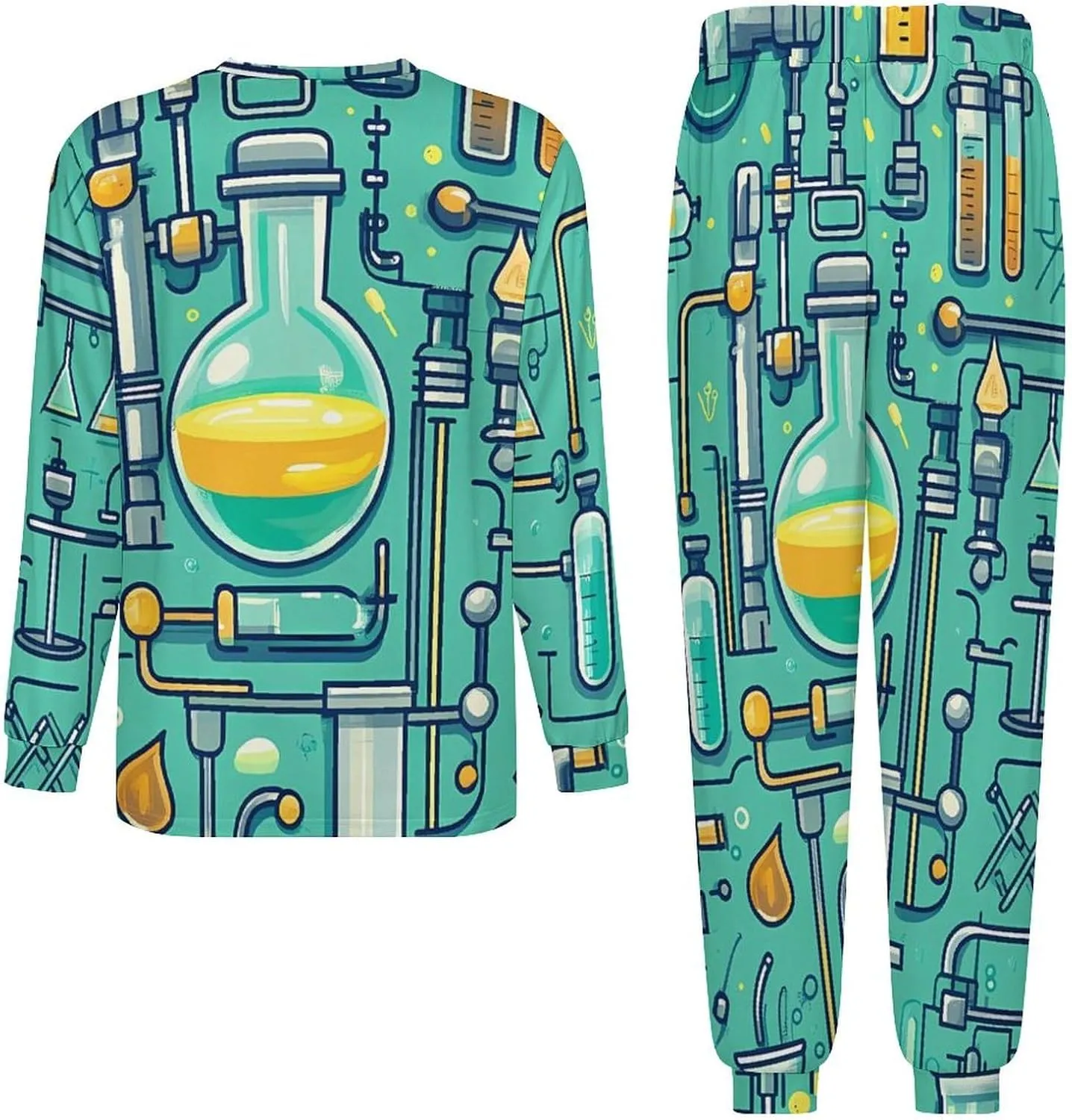 Scientific Instrumen Soft Mens Pajamas Set Round Neck Pullover Long Sleeve And Pants Loungewear 2 Piece Pjs Set