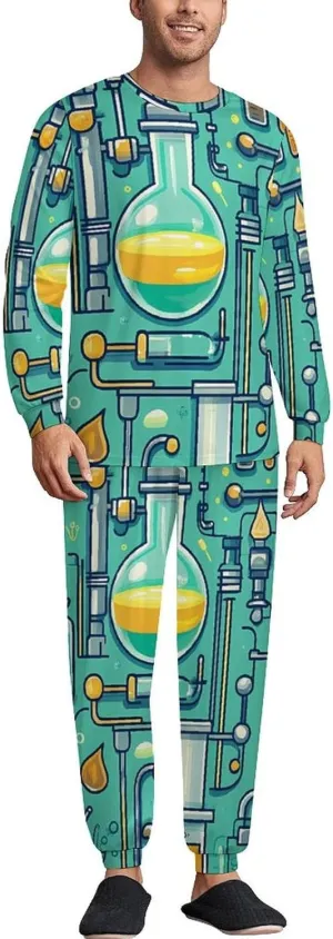 Scientific Instrumen Soft Mens Pajamas Set Round Neck Pullover Long Sleeve And Pants Loungewear 2 Piece Pjs Set