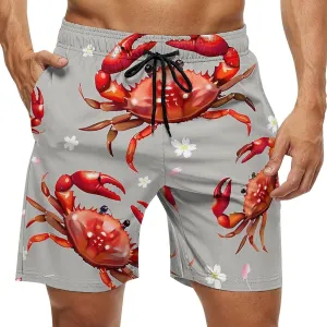Seafood Marine Crabs Cherry Flowers Men's Swim Trunks Quick Dry Board Shorts Breathable Summer Beach Shorts Bathing Suits