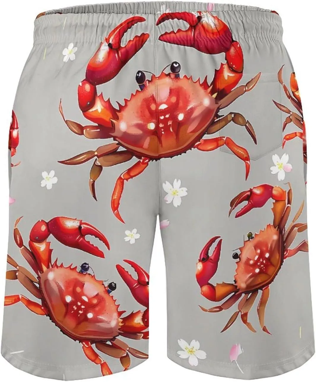 Seafood Marine Crabs Cherry Flowers Men's Swim Trunks Quick Dry Board Shorts Breathable Summer Beach Shorts Bathing Suits
