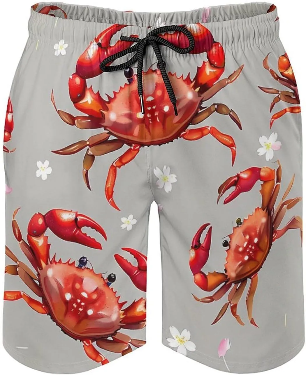 Seafood Marine Crabs Cherry Flowers Men's Swim Trunks Quick Dry Board Shorts Breathable Summer Beach Shorts Bathing Suits