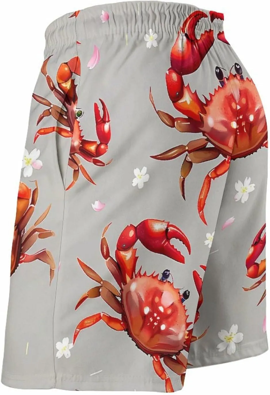 Seafood Marine Crabs Cherry Flowers Men's Swim Trunks Quick Dry Board Shorts Breathable Summer Beach Shorts Bathing Suits