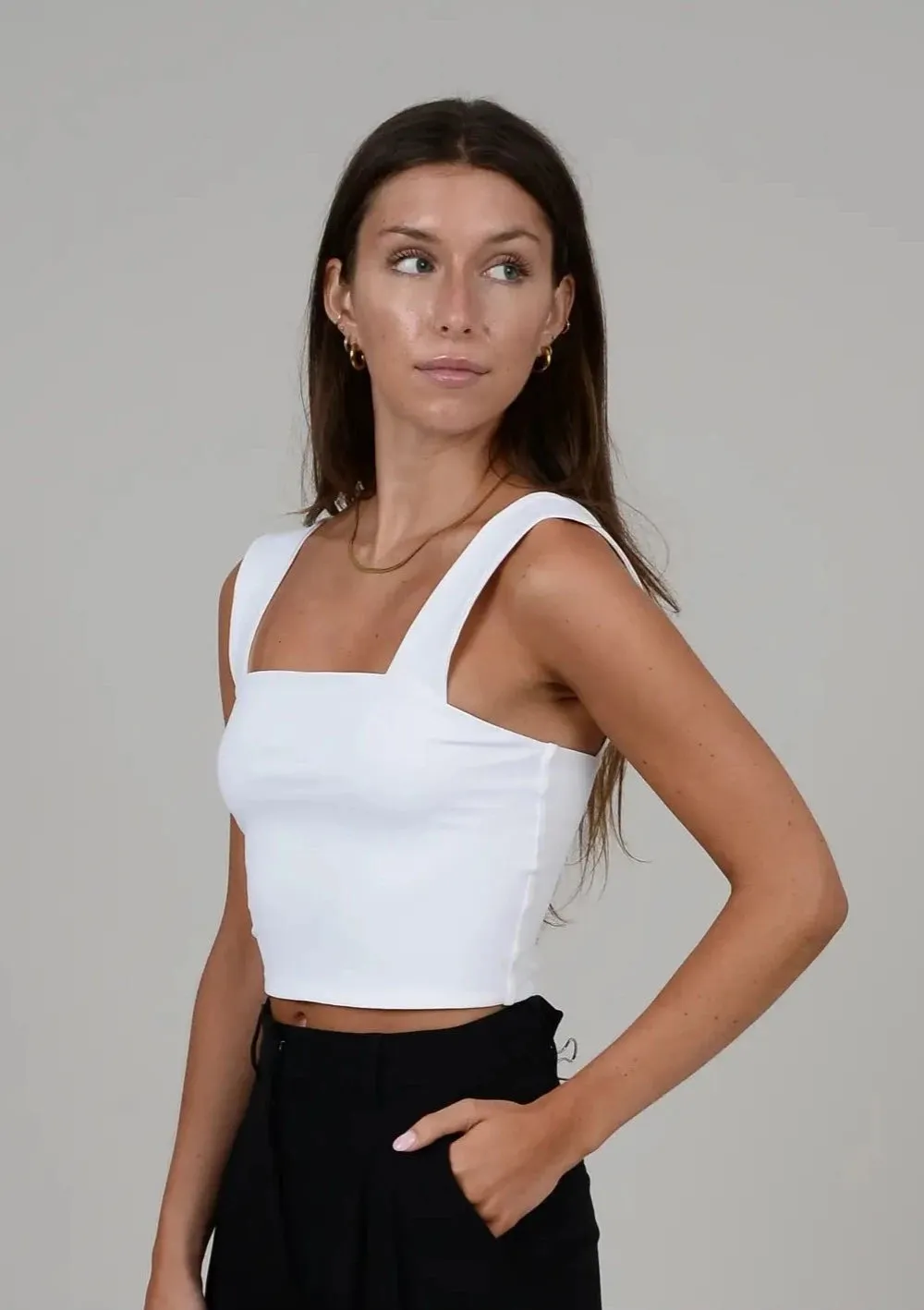 Second Skin Clare Wide Strap Tank Top | White