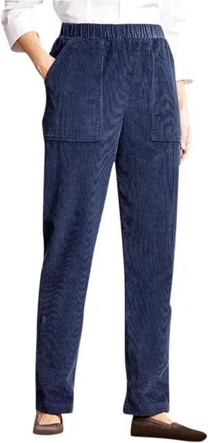 SERYU Women High Waisted Corduroy Pants Elastic High Waist Straight Wide Leg Pants Vintage Lounge Work Trousers with Pockets